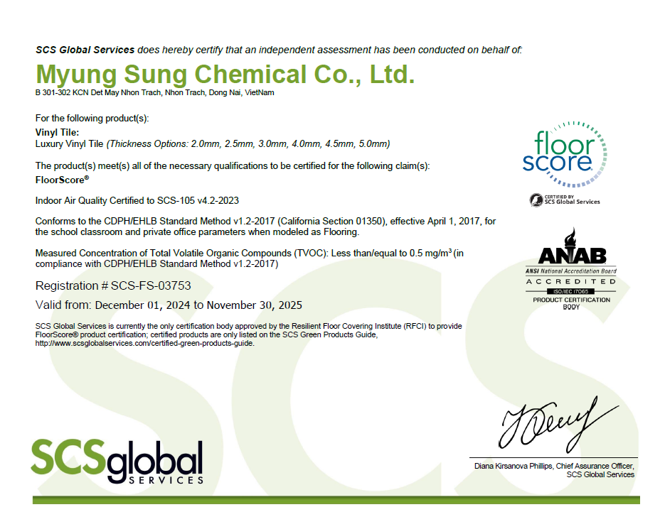 Myung Sung Chemical LVT Floor Score